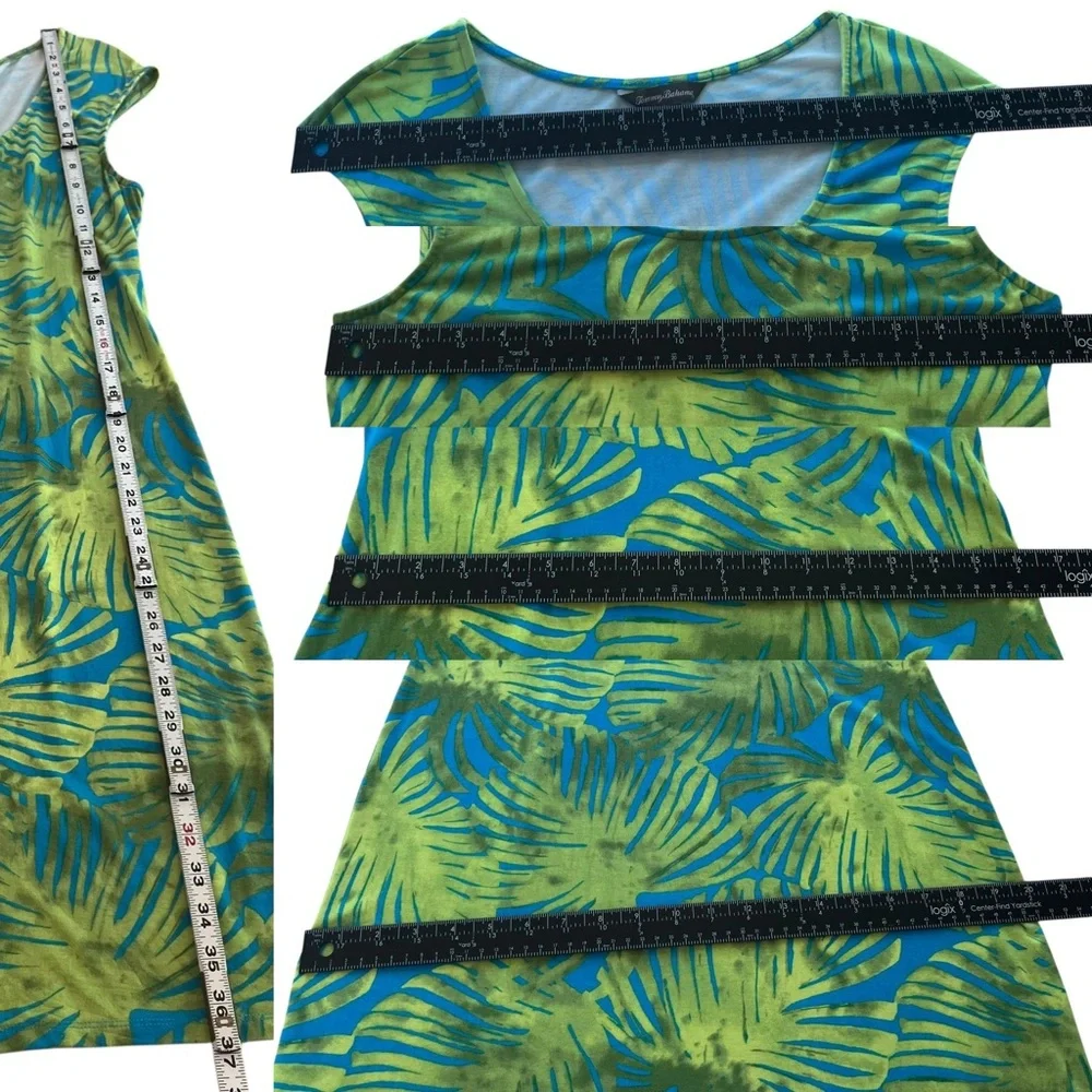 Tommy Bahama Women’s M Blue Green, Tropical Leaf Aloha Knit Shift Shirt Sundress